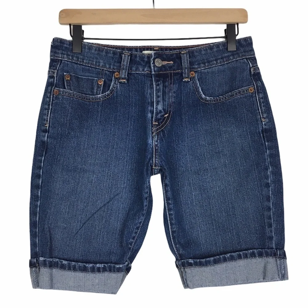 LEVI’S Jean Shorts 515 Denim Cuffed Bermuda Distressed Stretch Mid Rise Size 8